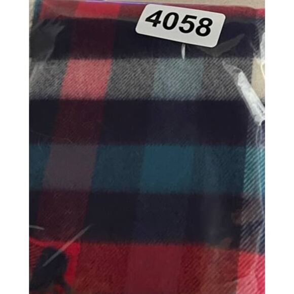 Plaid Scarf Red Blue White with Fringe Rectangle 64" x 12" - Picture 6 of 6